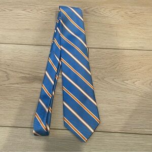 Mark Pendleton Blue and Orange Striped 100% Silk Tie